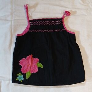 Old Navy 2T Black Tank Top with Pink Trim and Floral Applique